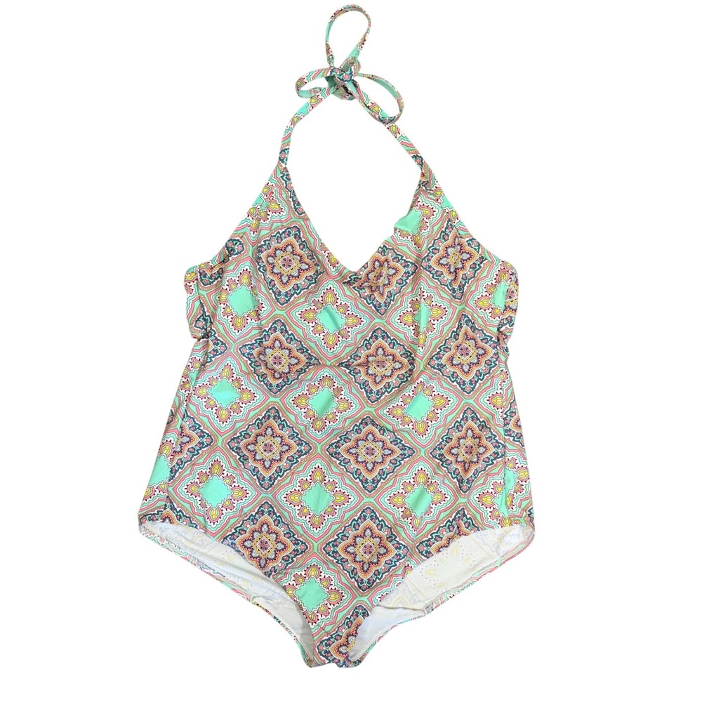 Bravissimo Mint Geometric Tile Underwire Halter One Piece Swimsuit 38D SW496PAP